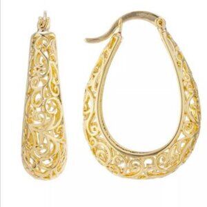 Gold Over Silver Plated 1.2" Filigree hoop earrings